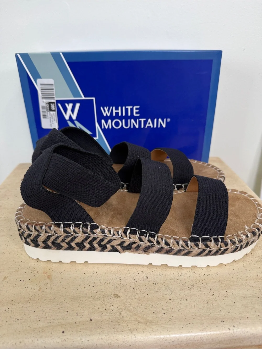 NIB White Mountain Black Elastic Strap Espadrille-Style Sandals 9.5 M
